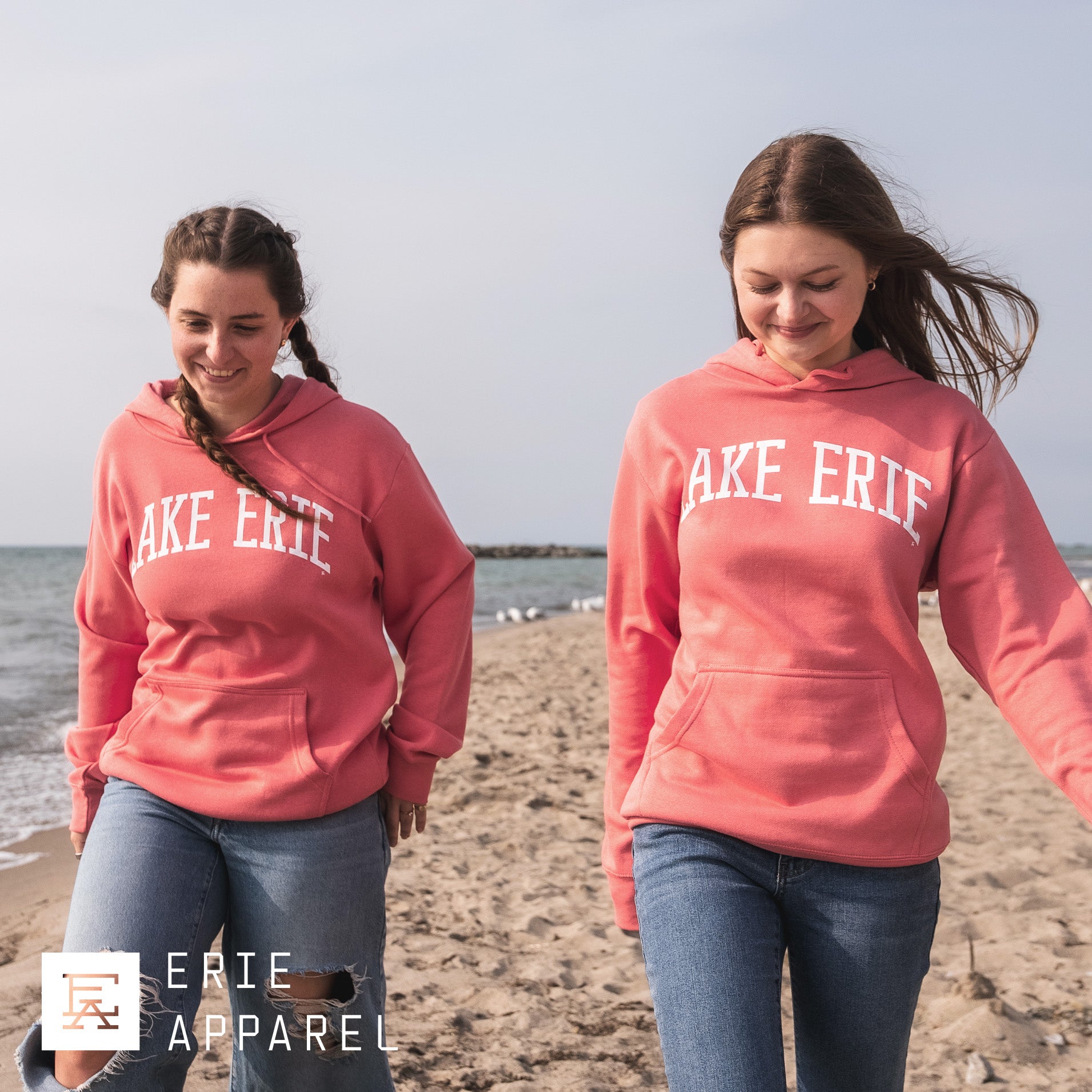 Lake Erie Block Lightweight Hoodie - Coral